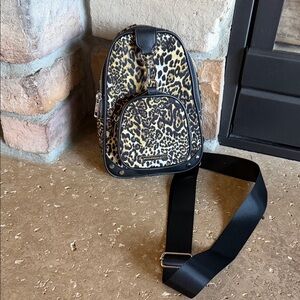 Madden Girl Leopard Print  Nylon Sling Crossbody Bag with Black Strap Excellent